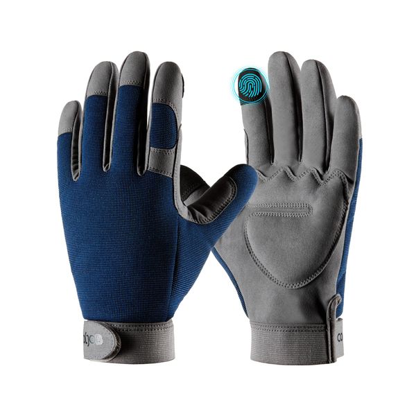 COOLJOB Touchscreen-Gartenhandschuhe, durchstichsichere Arbeitshandschuhe für Rosenschnitt, Gepolsterte Rosenhandschuhe aus Kunstleder mit Klettverschluss, Navy (1 Paar, XL)