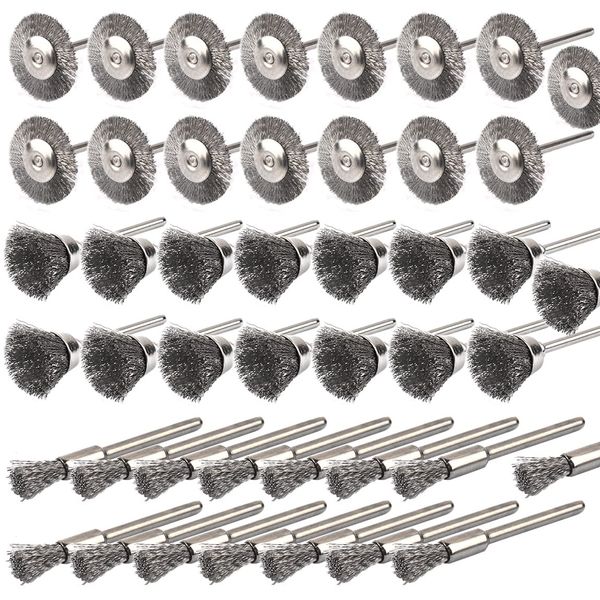 ATOPLEE Wire Brushes Set, 45PCS 1/8"(3mm) Round Shank Wire Wheels Pen Brushes Set,Alloy Steel Crimped Wire Wheel for Cleaning Rust,Paint, Stripping and Abrasive, for Drill Attachment