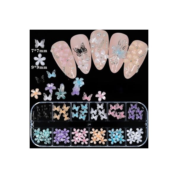 60 Adet 3D Çiçek Tırnak Takıları 30 Gül 30 Kelebek Nail Art 1 Kutu Tırnak Süsleme Takıları