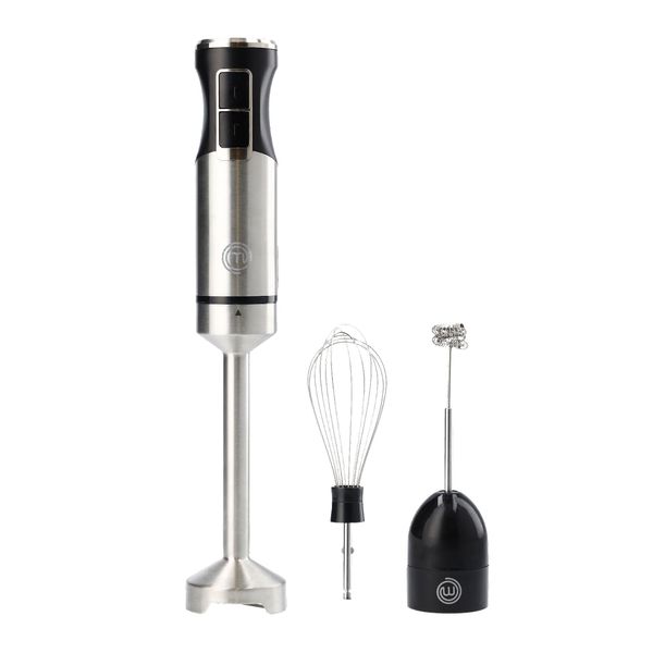 MasterChef Immersion Blender Handheld with Electric Whisk & Milk Frother Attachments, Hand Held Stainless Steel Stick Emulsifier for Making Baby Food, Soup, Puree, Cake, Cappuccino, Latte etc, 400W