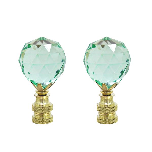 Aspen Creative 24007-22 Light Green Faceted Crystal Lamp Finial in Brass Plated Finish, 2 1/4" Tall (2 Pack)