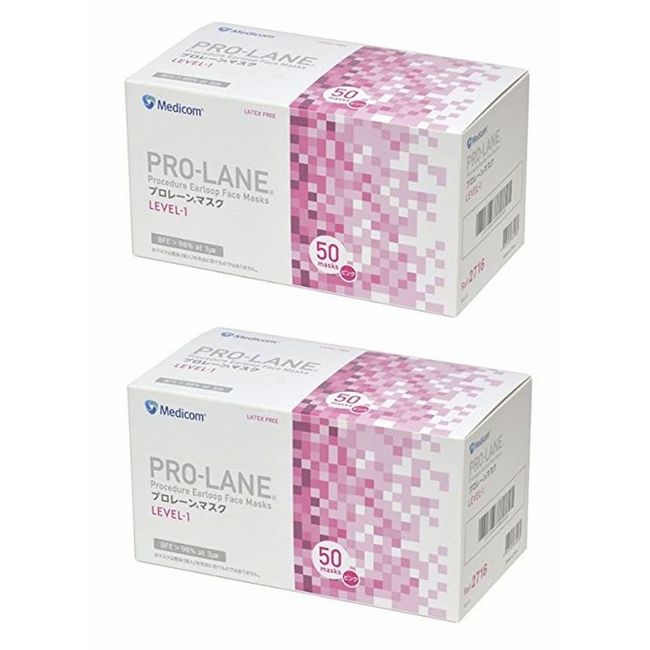 Medicom LEVEL-1 Pro Lane Mask, Pink, 50 Sheets x 2 Boxes