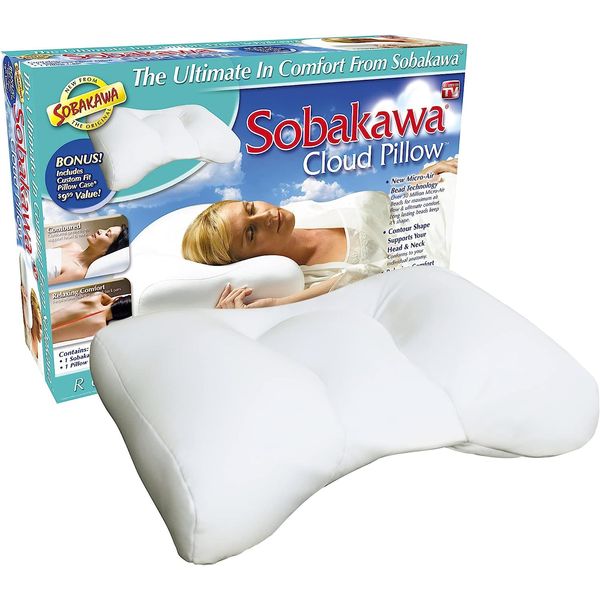 Sobakawa Cloud Pillow with Microbead Fill- Microbead Pillow- Contoured-Shaped Pillow for Neck and Head- Support Pillow for Sounder Sleep- Microbead Pillow for Sleeping- White