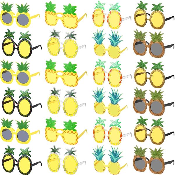 Kanayu 24 Pairs Pineapple Sunglasses Luau Party Sunglasses Tropical Hawaiian Fruit Shape Eyewear Novelty Booth Props Pineapple Party Favors for Summer Pool Beach Luau Theme Party Accessories