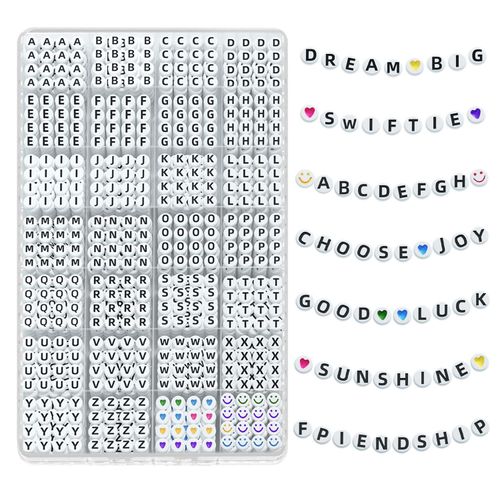 Mio Angle Letter Beads 28 Styles Friendship Bracelets Assorted Alphabet Preppy Jewelry Making Kit with Case for Teen Girls Ages 6-12 (Black Letter White Beads)