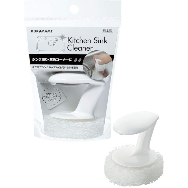 Mameka KB-471 Kitchen Sponge, White, Width 2.6 x Depth 2.6 x Height 2.8 inches (6.5 x 6.5 x 7 cm), Sink Cleaning, Triangular Corner, Water Scallop, Water Only Dust, Oil Stain, Made in Japan