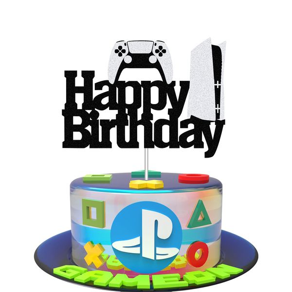 Video Game Cake Topper - Game Controller Happy Birthday Cake Decorations - PS5 Gaming Cake Topper for Boys Men's Game Theme Party