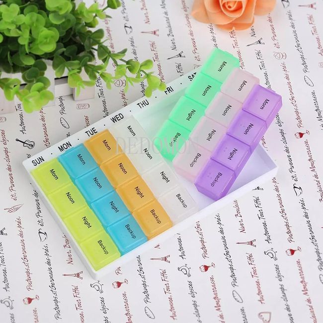 Pill Medicine Box Organizer 28 Slot 7 Days Weekly Holder Reminder Storage  Color