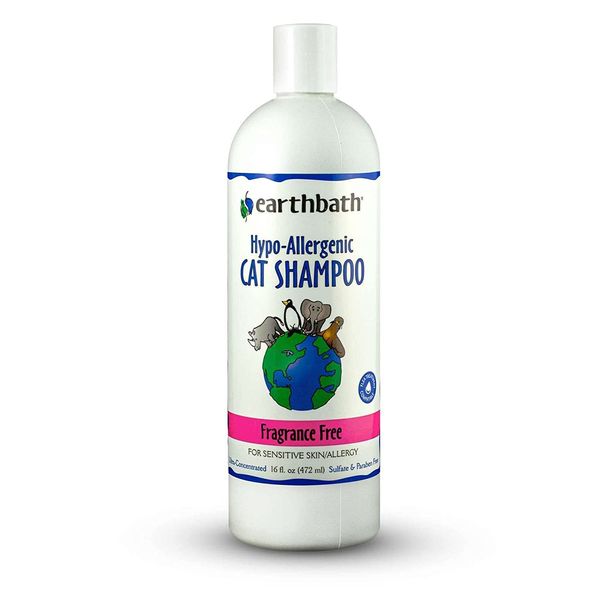 earthbath, Hypoallergenic Cat Shampoo - Fragrance Free Cat Shampoo for Allergies and Itching, Made in USA, Cruelty Free Cat Wash, Gentle & Soothing Kitty Shampoo - 16 Oz (1 Pack)