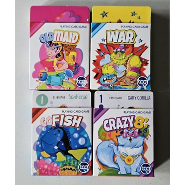 5 Playing Card Games for Kids Go Fish, Old Maid, Crazy 8s, War, Picture This!