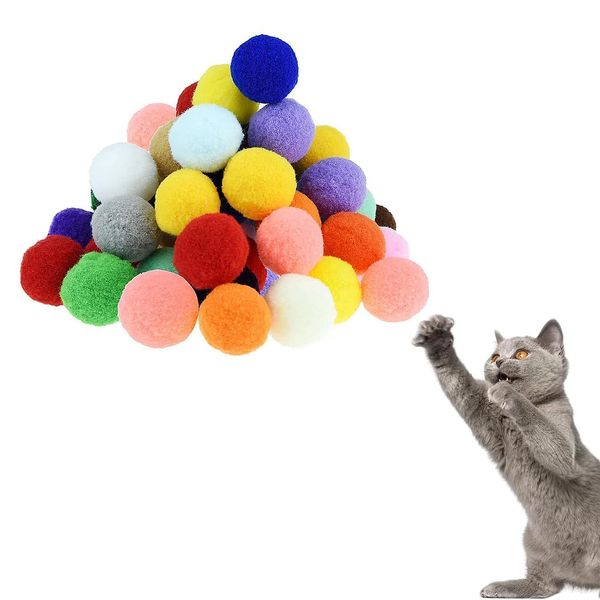 HaiPal Cat Toy Balls, 20Pcs Premium Soft Pom Pom Balls for Kittens, 1,9'' Funny Interactive Cat Pompom Toys for Bored Indoor Cats Playing Plush Balls for Craft DIY Decorations, Cute Kitten Kitty Toys.