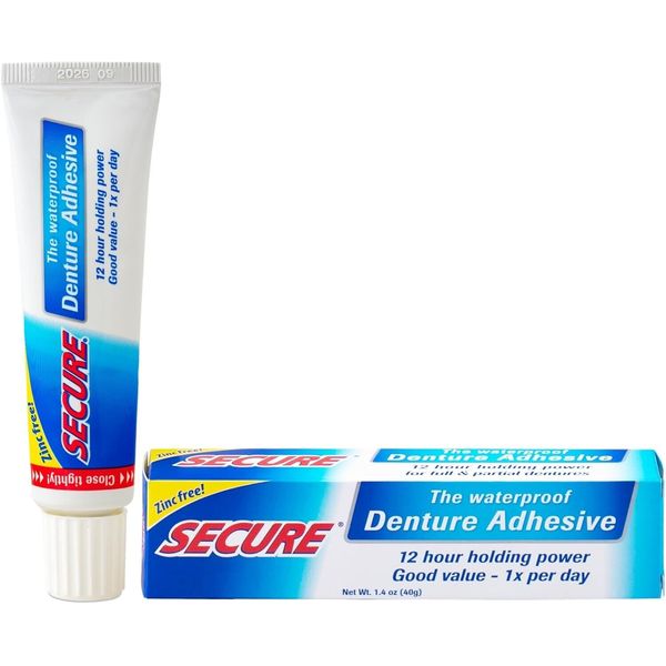 Secure Waterproof Denture Adhesive - Zinc Free - Extra Strong Hold For Upper