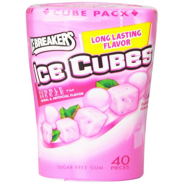 Ice Breakers Ice Cubes Sugar-Free Gum, 40-Piece Bottle Pack, Bubble Breeze (4 Bottles)