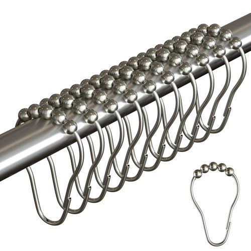 BigFoot Shower Curtain Hooks, Durable Stainless Steel, Rust Resistant, Easy Installation & Smooth Glide, Fits Standard Shower Rods, Metal Curtain Rings, for Showers Up to 72", 12 Pieces, Nickel