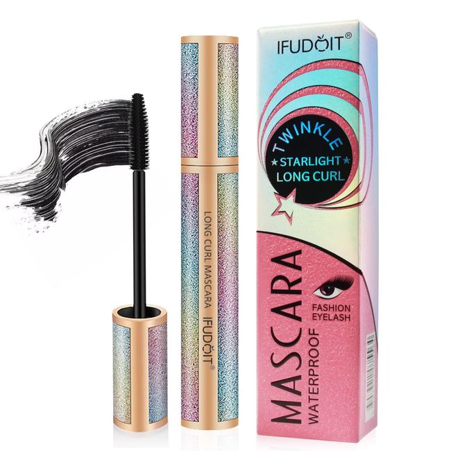 IFUDOIT Mascara Black, 4D Seidenfaser wasserdichte Wimpern Wimperntusche, Extra Lange Wimpern-Wimperntusche und Dick, Langlebig, Klumpenfrei, Natürlich Wischfest