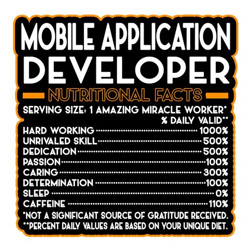 Mobile Application Developer Vinyl Decal Sticker – Nutritional Facts Quote for Laptops, Water Bottles, Cars – Gift for Coworker, Office, Birthday, Christmas – Waterproof Vinyl, Easy Peel