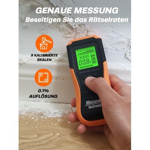 Mecurate Digital Pin Type Wood Moisture Meter with 3 Colored Indicators, Moisture Detector 2 Mode 8 Calibration Large Backlit for Wood, Wall, Firewall