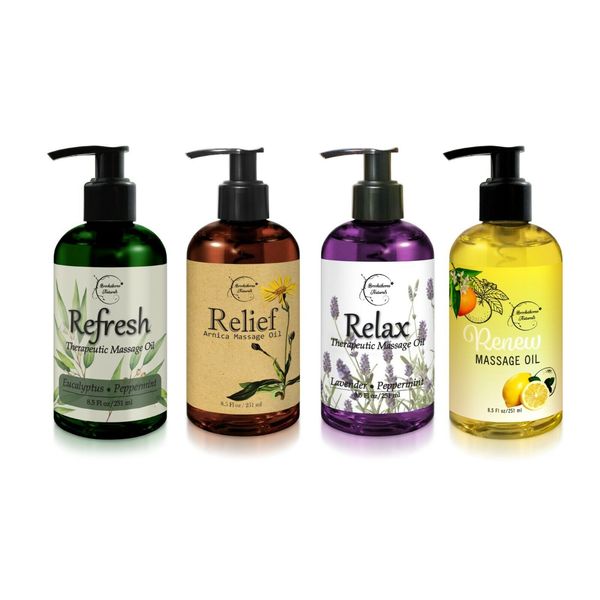 Mega Massage Oil Bundle - Variety 4 Pack - All Natural - Lavender, Arnica & Mint