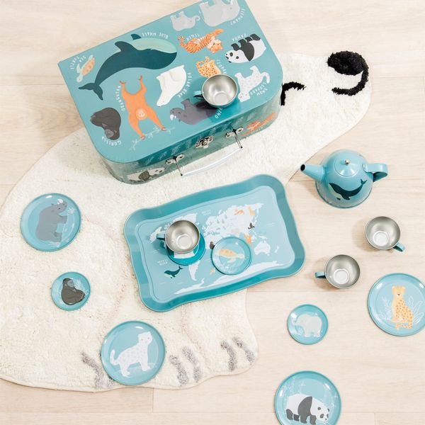 Sass & Belle Endangered Animals Print Tin Tea Set