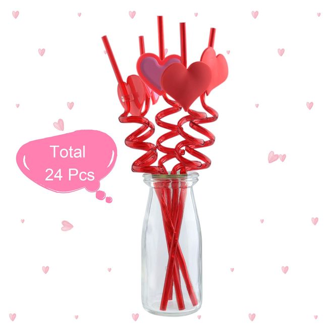 Krazy Heart Straws (24) Red/Pink