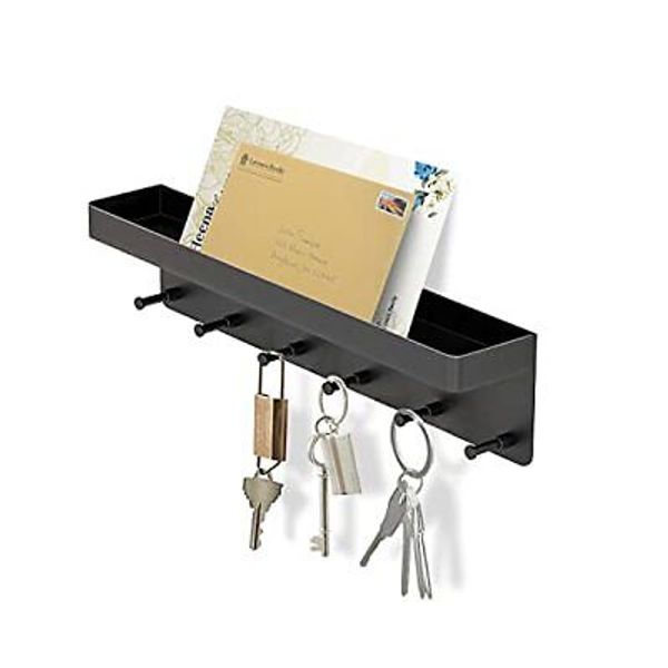 6 Hooks Key Holder for Wall Decorative, Mail Organizer Wall Mount with Black