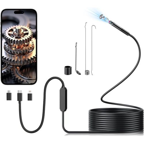 Endoscope Inspection Camera, Hopefox Wifi USB Endoscope Camera Flexible Rigid Snake Camera with 6 LED Lights, 7.9mm IP67 Waterproof Tube Sink Pipe Drain Camera for Android, iPhone, iPad(9.8FT)
