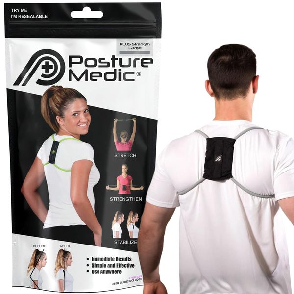 PRIMEKINETIX PostureMedic Dynamic Posture Brace for Neck and Back Support -For Enhanced Shoulder Alignment, Posture Improvement & Stretching-L(Silver)