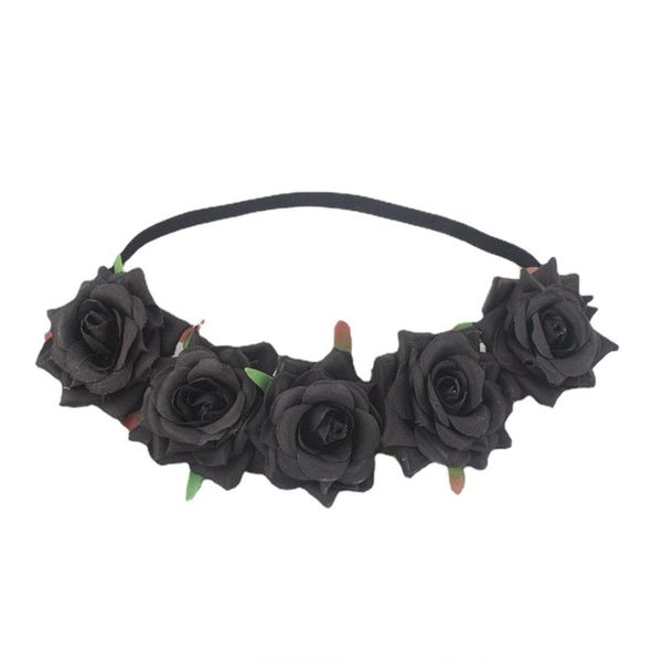 aoozleny Floral Fall Rose Flower Crown Woodland Hair Wreath Festival Headpiece Headband (Black)