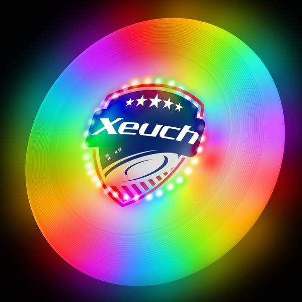 Xeuch Light Up Flying Disc, 175g Glow Disc with 30 RGBs, 16 Lighting Modes, 4 Brightness, 600mAh Rechargeable Battery, Built-in Timer and Sensor for Competitive & Casual Play, Gift for Men/Boys/Teens