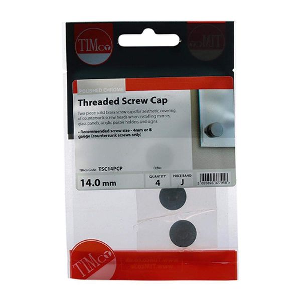 TIMCO Threaded Screw Caps Solid Brass Polished Chrome - 14mm