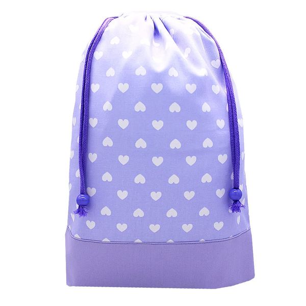 miwaki Bag03-L Gymnastics Clothing, Girls, Drawstring Bag, Large, Travel Pouch, Gusset, Elementary School, Kindergarten, Nursery, Name Tag, Made in Japan, heart pastel purple