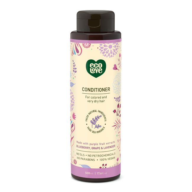 ecoLove - Natural Conditioner for Dry Damaged Hair and Color Treated Hair - With Natural Lavender Extract - No SLS or Parabens - Vegan and Cruelty-Free, 17.6 oz.