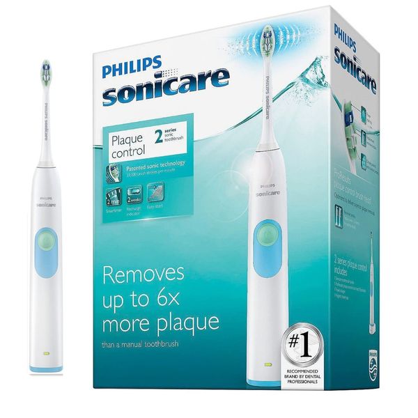 PHILIPS Sonicare 2 Series Plaque Control White Rechargeable Electric Toothbrush, BROAGE Black Cleaning Cloth