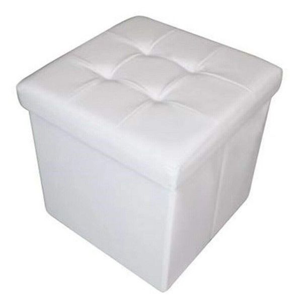 HomeHarmony Folding Storage Ottoman Seat, Stool, Toy Storage Box Faux Leather (White Medium)