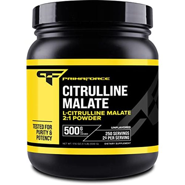 PrimaForce L-Citrulline Malate Powder, Unflavored Pre Workout Supplement, 500 grams - Energy Support, Aids Recovery, Enhances Strength Performance – Vegan, Non-GMO