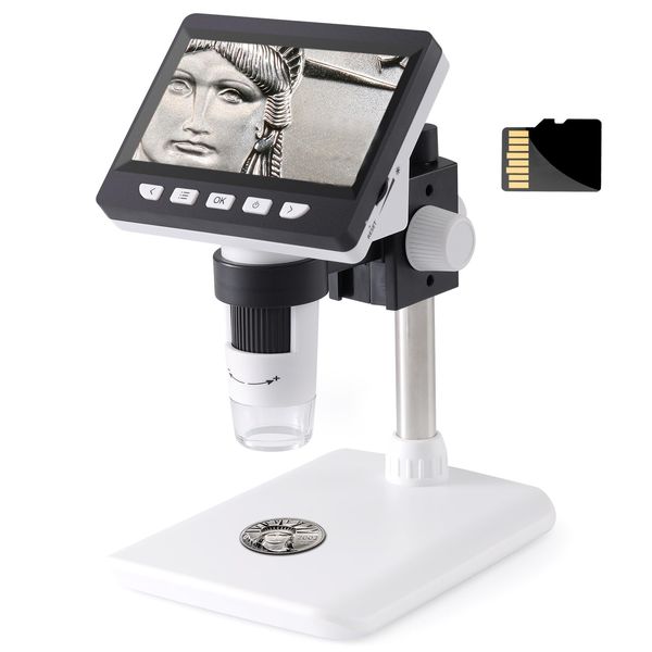 Koolertron IPS Digital Microscope 50 to 1000X USB Microscope 4.3 inch LCD Display 1080P Biological Microscopes with 32GB TF Card 8 LED Lights Kids Handheld Camera Video Recorde