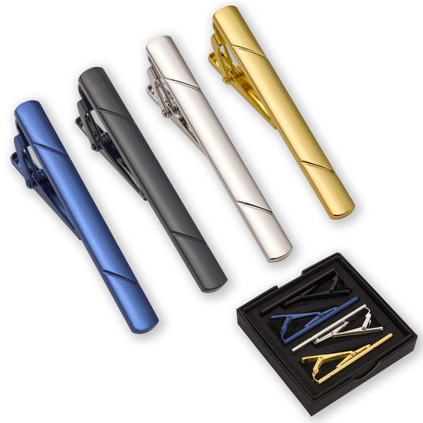 4pcs Tie Clips for Men Tie Clip Tie Bar Tie Bars for Men with gift box (Black gold blue silver)