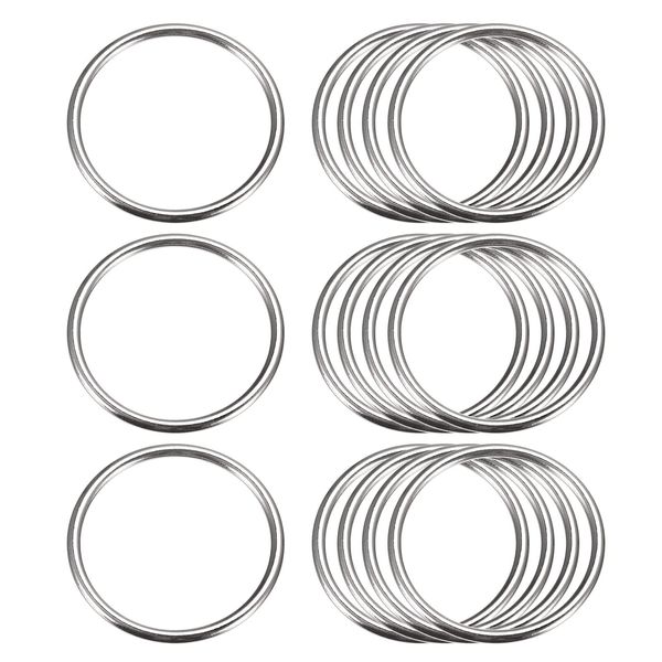 sourcing map Metal O Rings, 15pcs 40mm(1.57") ID 3mm Thickness Multi-Purpose Welded O-Ring Buckle for Craft Belt Purse Bag Making Hardware, Silver Tone