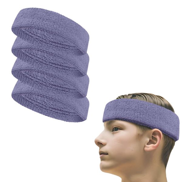 Couver Terry Solid Color Headband/Sweatband, 4 Pieces, Lavender