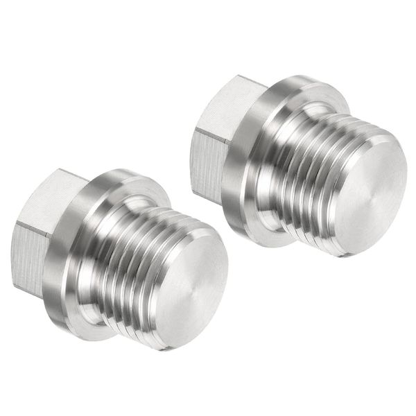 PATIKIL 2pcs Screw Hex Head Socket M18x1.5 Male Plug Waterproof Dustproof 304 Stainless Steel Solid Pipe Fitting