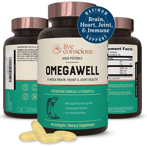 OmegaWell Omega 3 Fish Oil - 2000mg : Maximum Heart, Brain, & Joint Support