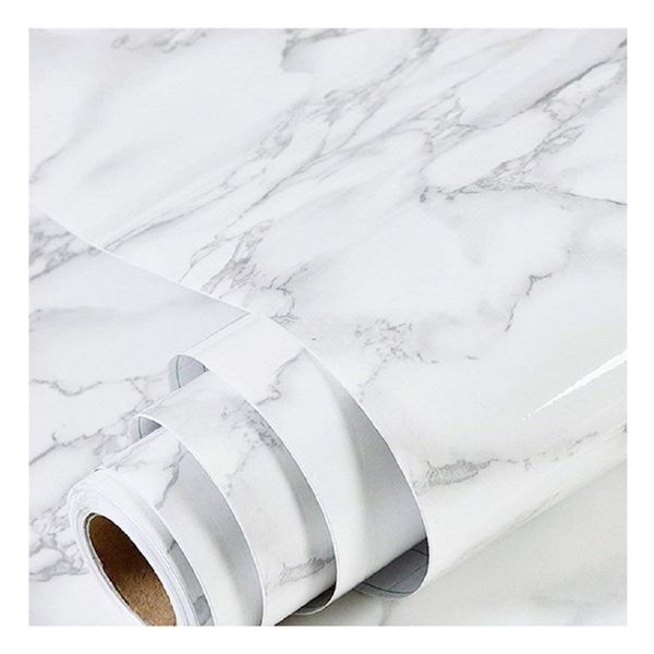 practicalWs Marble Wallpaper Granite Gray&White Paper Roll 23.6" x 118" Kitchen Countertop Cabinet Furniture is Renovated Thick PVC Easy to Remove Without Leaving Glue Upgrade