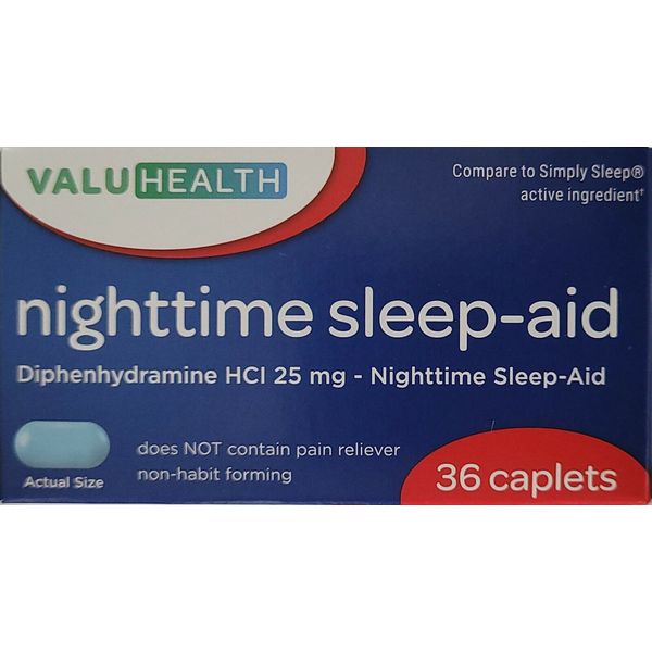 Nighttime Sleep-Aid Diphenhydramine 25 mg Generic Simply Sleep, 36 Caplets/pk