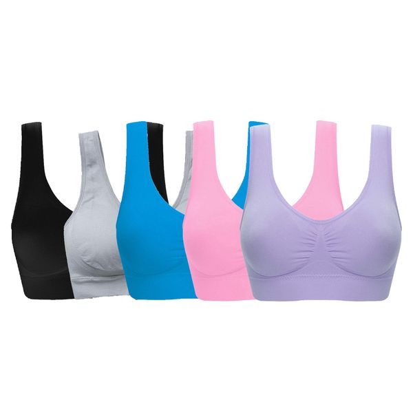 Women's Comfort Workout Sports Bra Low-Impact Activity Sleep Bras Pack of 5 M