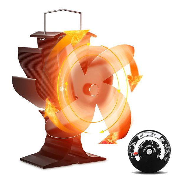 Signstek Stove Fan, Wood Stove Fan, Oil Stove Fan, Echo Drive Fan Small Camping with Thermometer, Fireplace Fan, Air Circulation, Thermal Furnace Fan, Energy Saving (EF-145Plus)