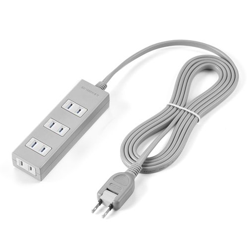 Sanwa Direct 700-TAP054-2G Power Strip 4 Outlet 6.6 ft (2 m) Magnetic Lightning Guard Dust Prevention Swing Plug Gray