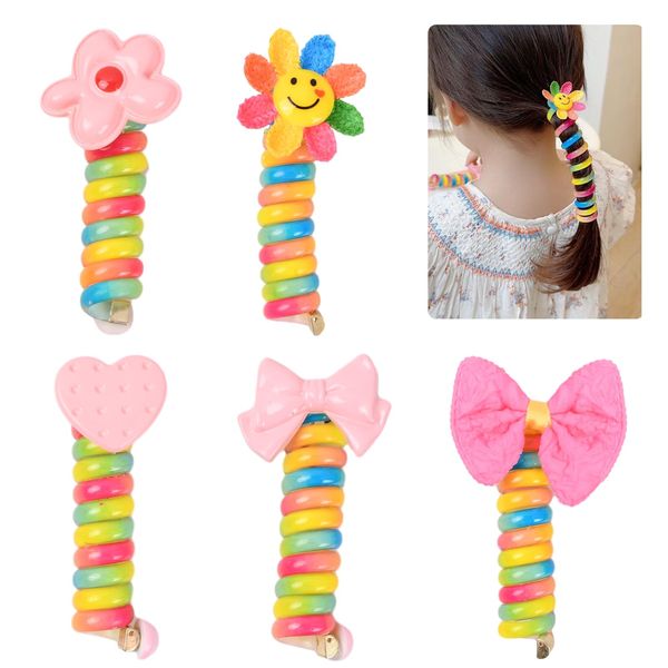 5 Stück Bunte Spiral-Haargummis Pferdeschwanz-Zöpfe, Colorful Telephone Wire Hair Bands für Kinder, Schleife Geflochtene Telefondraht-Haarbänder, Elastisch Haarband für Mädchen Dame