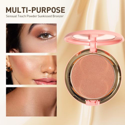 Bronzer in polvere, Formula cremosa e altamente pigmentata, polvere abbronzante a lunga tenuta per un colorito baciato dal sole, Vegan e cruelty-free (Bronzo al tramonto)