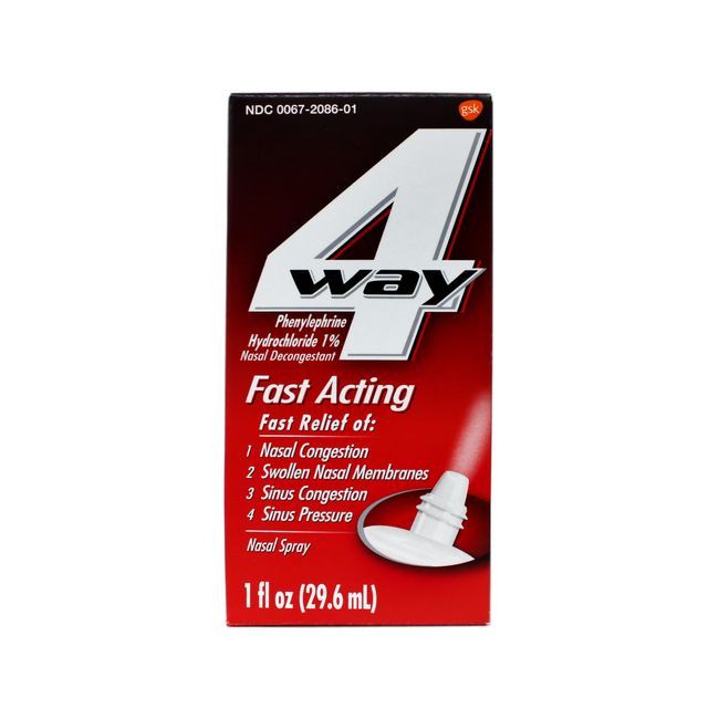 2 Pack 4 Way Fast Acting Nasal Decongestant Sinus Spray Relief 1 Fl Oz each