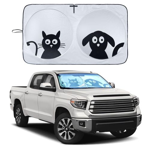 IC ICLOVER Car Windshield Sunshade with Pet Design, Cute Cartoon Design Front Auto Car Windshield Sun Shade Folding Silvering Sun Visor - UV Coating for UV Ray Deflector (Dog & Cat) -Large